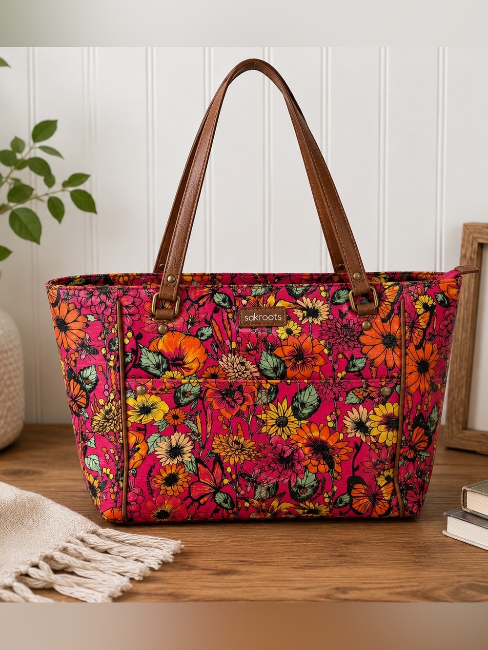 Sakroots Artist Circle Tote Bag red floral purse